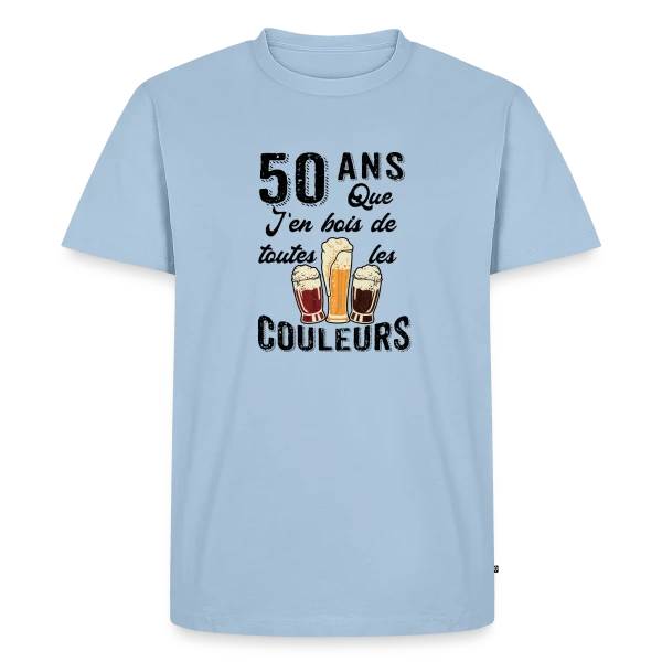 Maquette de T-shirt Premium bio Homme « 50 Ans Toutes les Couleurs de Bière » à personnaliser