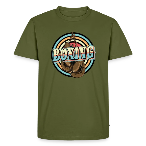 Maquette de T-shirt Premium bio Homme « Boxe - Design Cool avec Gants de Boxe » à personnaliser