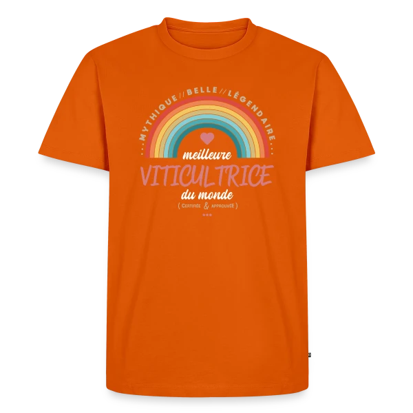 Maquette de T-shirt Premium bio Homme « Meilleure Viticultrice du Monde » à personnaliser