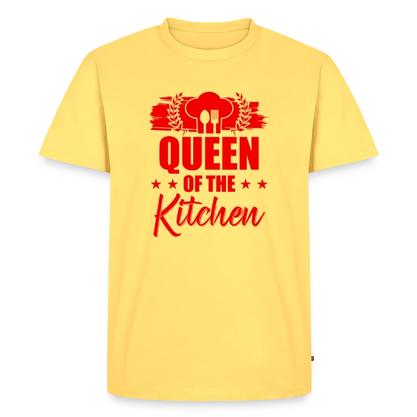 Maquette de T-shirt Premium bio Homme « Reine de la Cuisine : Le Trône Culinaire ! » à personnaliser