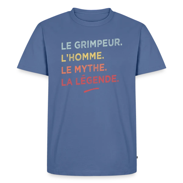 Maquette de T-shirt Premium bio Homme « Le Grimpeur : L'Homme, Le Mythe, La Légende » à personnaliser
