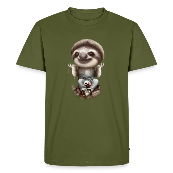 Maquette de T-shirt Premium bio Homme « Le Paresseux S'en Fiche » à personnaliser