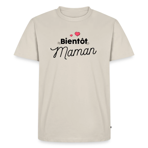 Maquette de T-shirt Premium bio Homme « Bientôt Maman : Annonce Grossesse Originale » à personnaliser
