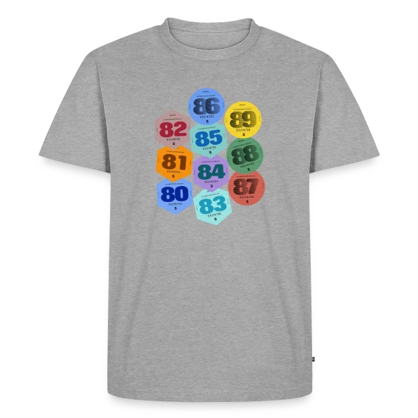Maquette de T-shirt Premium bio Homme « Vignette Auto Rétro Années 80 » à personnaliser