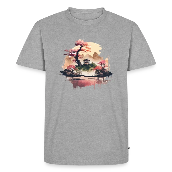 Maquette de T-shirt Premium bio Homme « Paysage Japonais Onirique » à personnaliser
