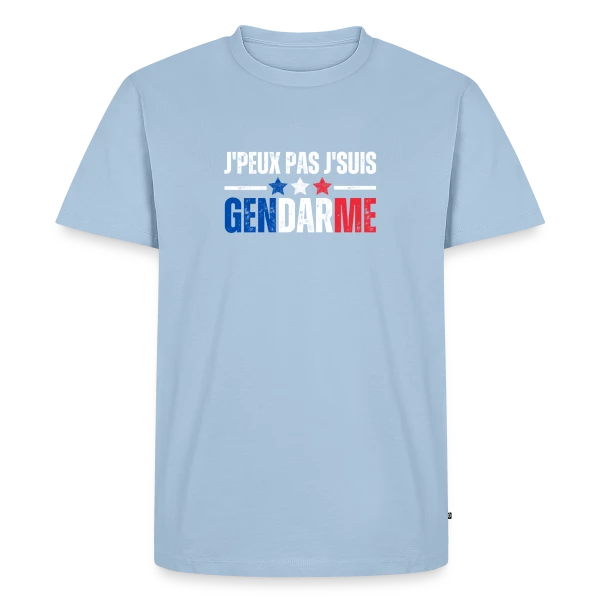 Maquette de T-shirt Premium bio Homme « Humour "J'peux Pas J'suis Gendarme" - Idée Cadeau Originale » à personnaliser