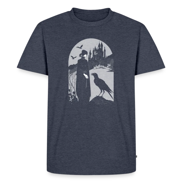 Maquette de T-shirt Premium bio Homme « Corbeau et Château Gothique Mystérieux » à personnaliser