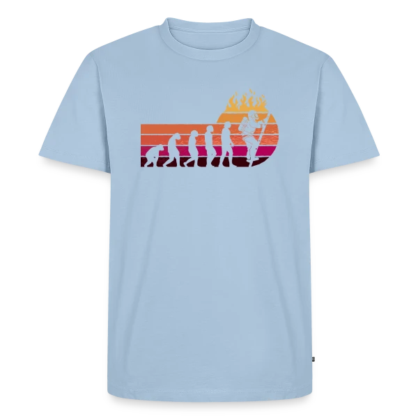 Maquette de T-shirt Premium bio Homme « Évolution Pompier Rétro – Métier de Héros » à personnaliser