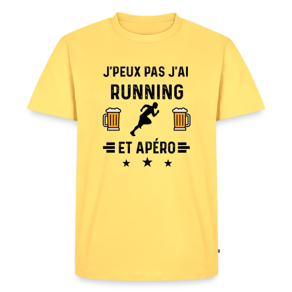 Maquette de T-shirt Premium bio Homme « Je Peux Pas J'ai Running Apéro » à personnaliser