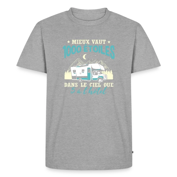 Maquette de T-shirt Premium bio Homme « Camping-Car Fun: L'Humour du Campeur Passionné » à personnaliser