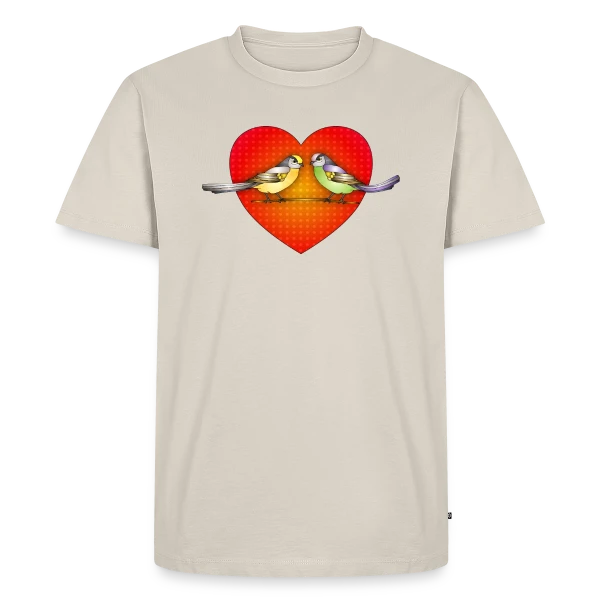 Maquette de T-shirt Premium bio Homme « Oiseaux Amoureux Cœur » à personnaliser