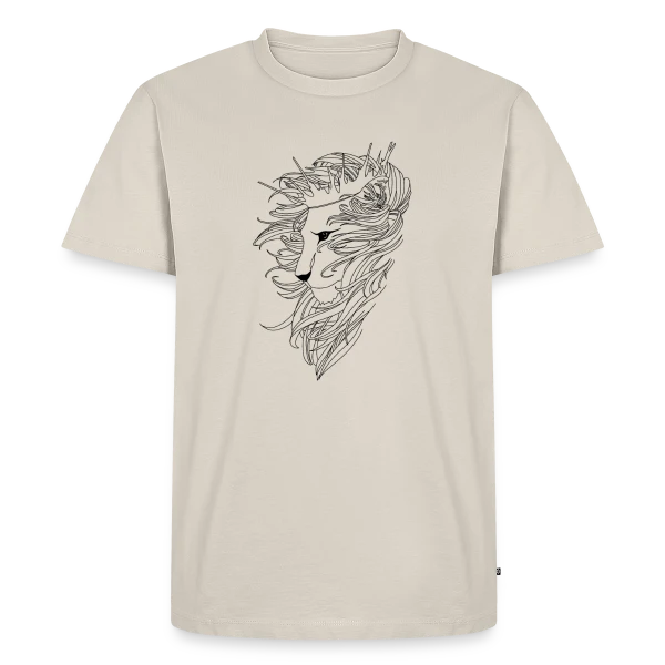 Maquette de T-shirt Premium bio Homme « Lion Majestueux Couronné » à personnaliser
