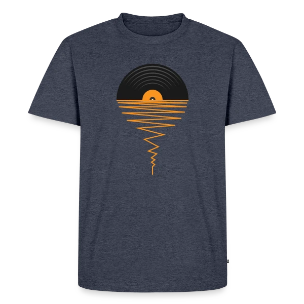 Maquette de T-shirt Premium bio Homme « Collectionneur de Vinyles Coucher de Soleil » à personnaliser