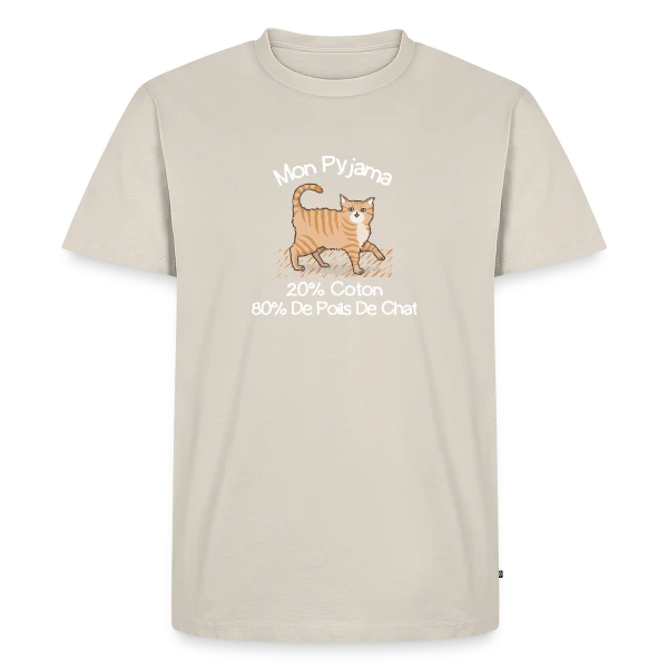 Maquette de T-shirt Premium bio Homme « Humour 'Mon Pyjama 80% Poils de Chat' » à personnaliser