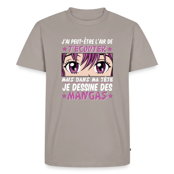 Maquette de T-shirt Premium bio Homme « Fan d'Anime & Dessinateur Manga » à personnaliser