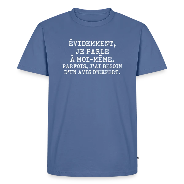 Maquette de T-shirt Premium bio Homme « Je Parle à Moi-même : L'Avis de l'Expert Personnel » à personnaliser