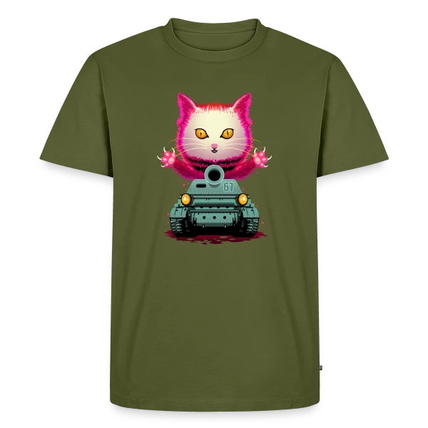 Maquette de T-shirt Premium bio Homme « Chat de Guerre : L'Invasion Féline » à personnaliser