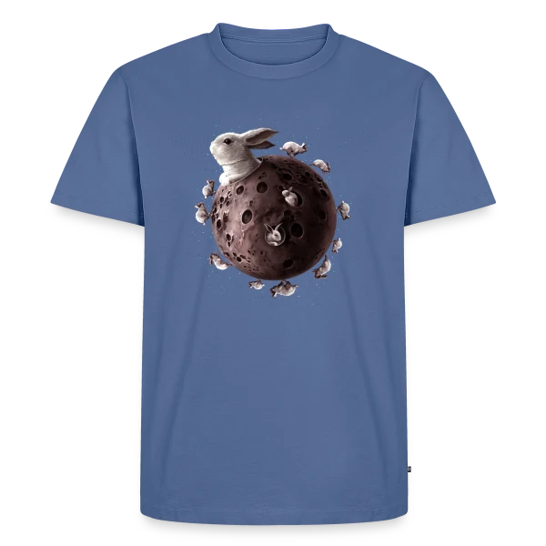 Maquette de T-shirt Premium bio Homme « Planète Lapin : Le Bonheur des Rongeurs » à personnaliser
