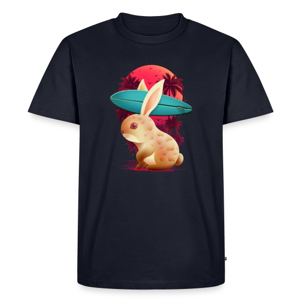 Maquette de T-shirt Premium bio Homme « Lapin Surfeur Estival » à personnaliser