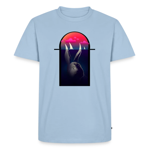 Maquette de T-shirt Premium bio Homme « Lapin Navigateur et Bateaux » à personnaliser