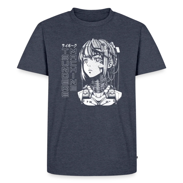 Maquette de T-shirt Premium bio Homme « Cyber Girl Tsundere Manga : Buste Cyborg Féminin » à personnaliser