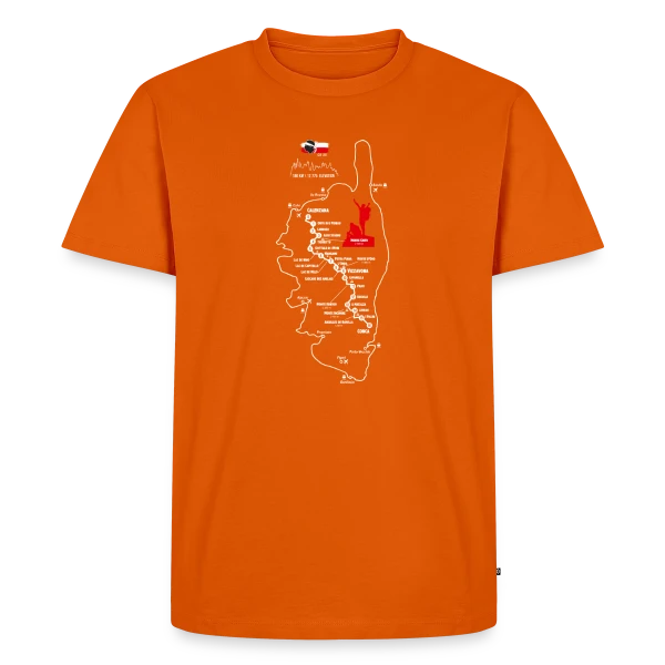 Maquette de T-shirt Premium bio Homme « GR20 Corse: Randonnée Mythique » à personnaliser
