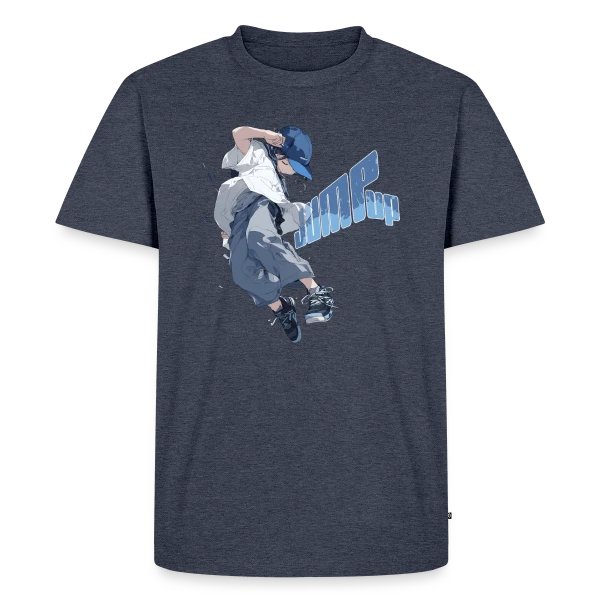 Maquette de T-shirt Premium bio Homme « Parkour Manga : Athlète Streetstyle en Plein Saut » à personnaliser