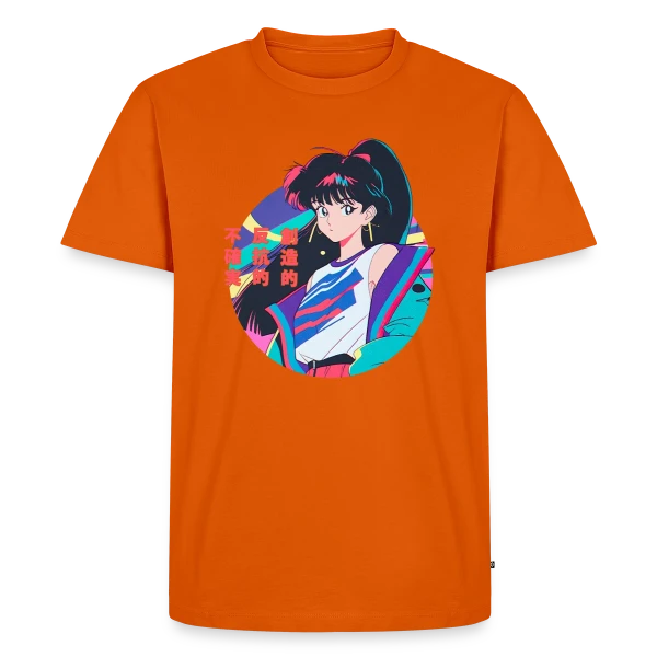 Maquette de T-shirt Premium bio Homme « Fille Anime Rétro 80s/90s Windbreaker » à personnaliser