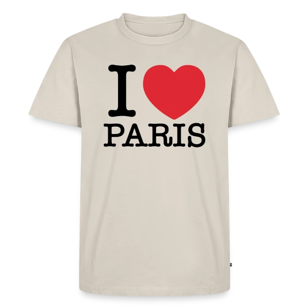 Maquette de T-shirt Premium bio Homme « J'aime Paris Cœur Rouge » à personnaliser