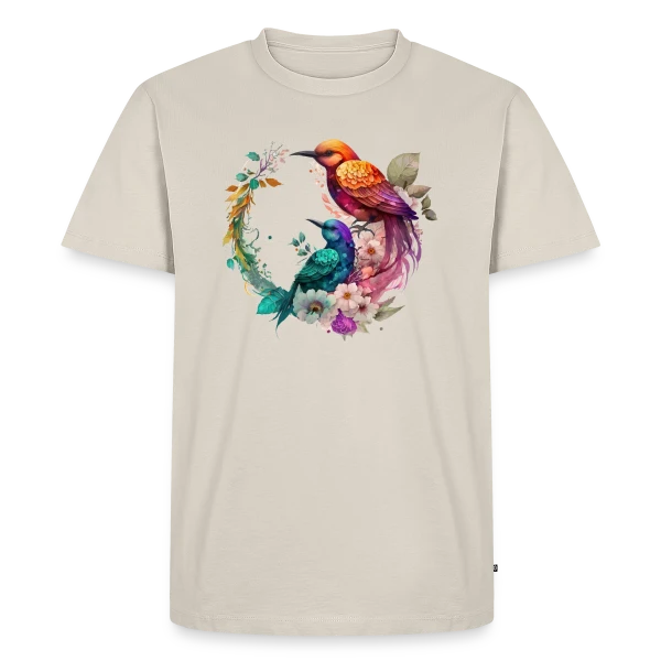 Maquette de T-shirt Premium bio Homme « Oiseaux du Paradis Fleuris » à personnaliser