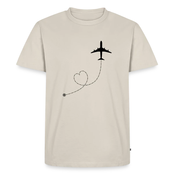 Maquette de T-shirt Premium bio Homme « Avion Route Cœur » à personnaliser