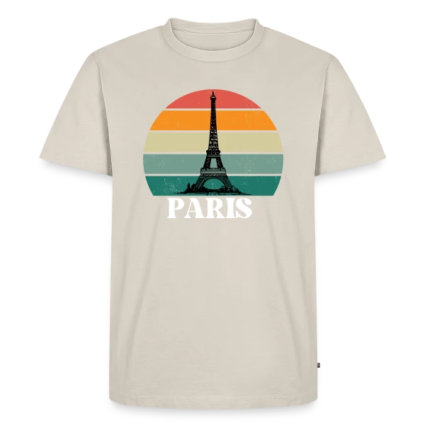 Maquette de T-shirt Premium bio Homme « Tour Eiffel Rétro Sunset » à personnaliser