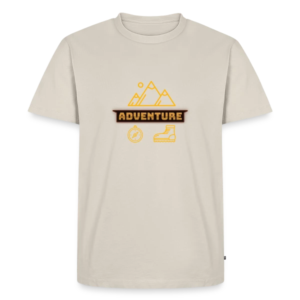 Maquette de T-shirt Premium bio Homme « Icônes d'Aventure Montagne » à personnaliser