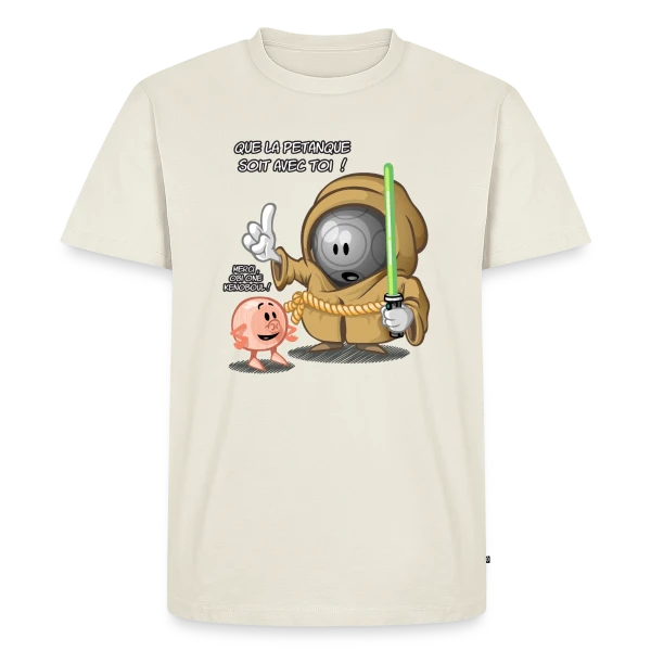 Maquette de T-shirt Premium bio Homme « Que la pétanque soit avec toi ! » à personnaliser