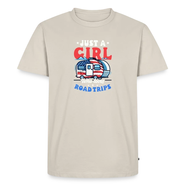 Maquette de T-shirt Premium bio Homme « Van Aventure Américaine » à personnaliser