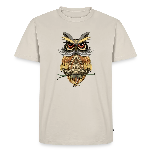 Maquette de T-shirt Premium bio Homme « Hibou Majestueux Stylisé » à personnaliser