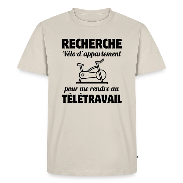 Maquette de T-shirt Premium bio Homme « Humour Télétravail : La Vie au Bureau à Distance » à personnaliser