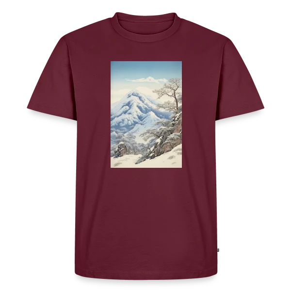 Maquette de T-shirt Premium bio Homme « Paysage d'Hiver Asiatique Style Anime Vintage » à personnaliser