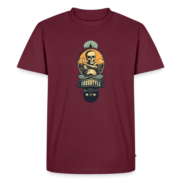 Maquette de T-shirt Premium bio Homme « Skateboard Tête de Mort Rétro » à personnaliser