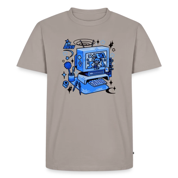 Maquette de T-shirt Premium bio Homme « Ordinateur Rétro "I'm Busy" » à personnaliser