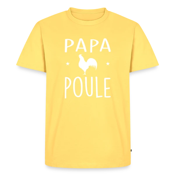 Maquette de T-shirt Premium bio Homme « Papa Poule - Humour et Amour Familial » à personnaliser
