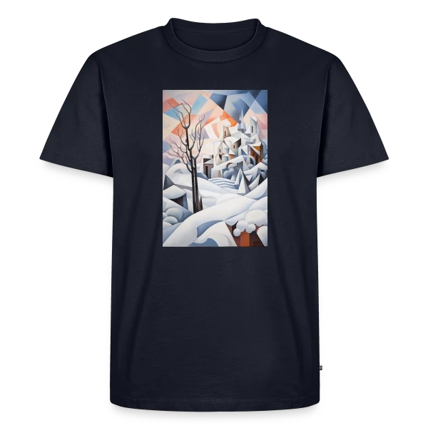 Maquette de T-shirt Premium bio Homme « Paysage Hivernal Géométrique » à personnaliser