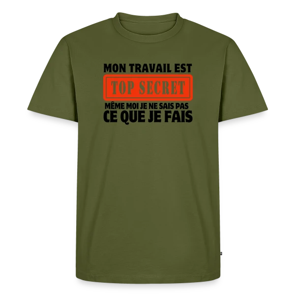 Maquette de T-shirt Premium bio Homme « Humour au Bureau : Le Travail en Dérision » à personnaliser