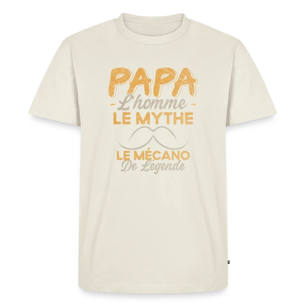 Maquette de T-shirt Premium bio Homme « Papa Mécanicien de Légende - Humour Cadeau Atelier » à personnaliser