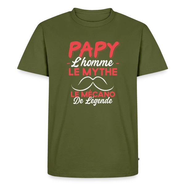 Maquette de T-shirt Premium bio Homme « Papy Mécanicien de Légende - Humour Cadeau Passion Moteur » à personnaliser