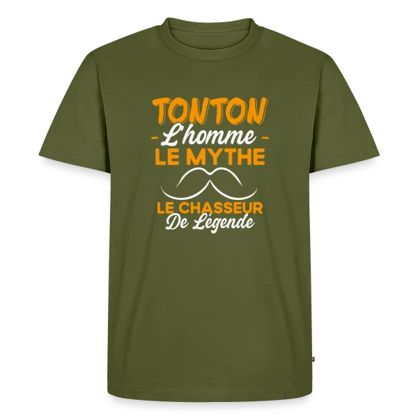 Maquette de T-shirt Premium bio Homme « Tonton Le Chasseur de Légende - Cadeau Humour » à personnaliser