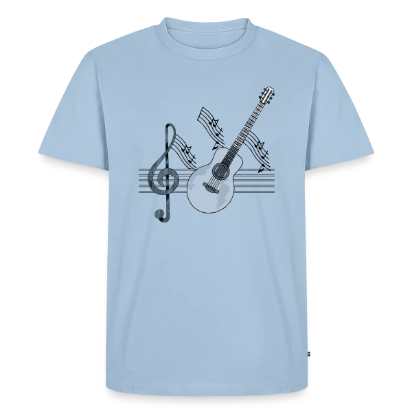 Maquette de T-shirt Premium bio Homme « Mélodie Guitare » à personnaliser