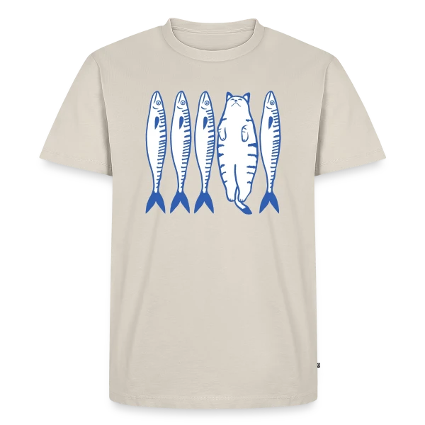 Maquette de T-shirt Premium bio Homme « Chat Blanc et Compagnie » à personnaliser