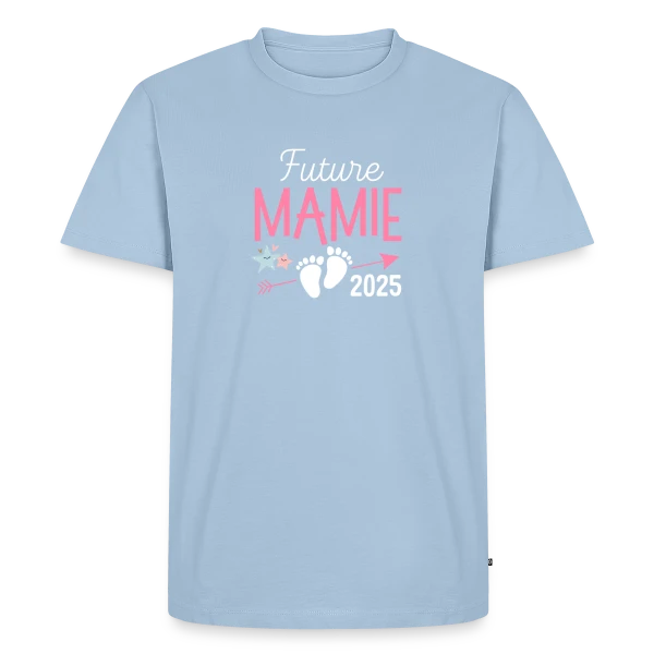 Maquette de T-shirt Premium bio Homme « Future Mamie 2025 : Annonce de Grossesse Originale » à personnaliser