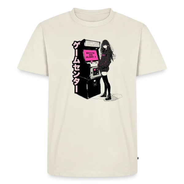 Maquette de T-shirt Premium bio Homme « Fille Anime Gaming - En Attente du Joueur 2 » à personnaliser